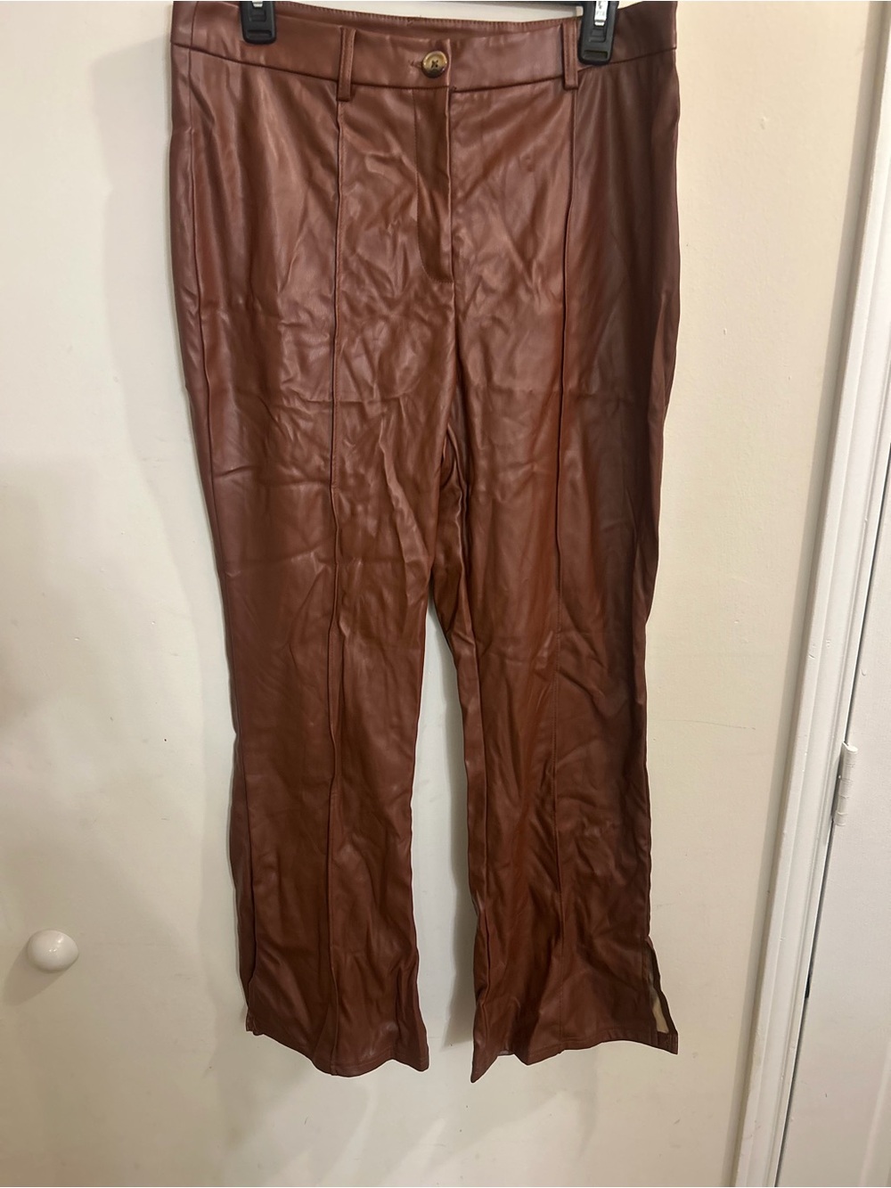 SHEIN Brown Faux Leather Boot Cut Pants